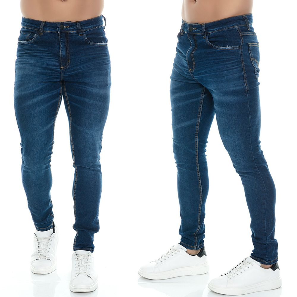 Calça Jeans Slim Masculina Estonada Com Elastano - emporioalex