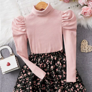 Kit 10 Blusa infantil Menina Canelada Gola Alta Manga Longa