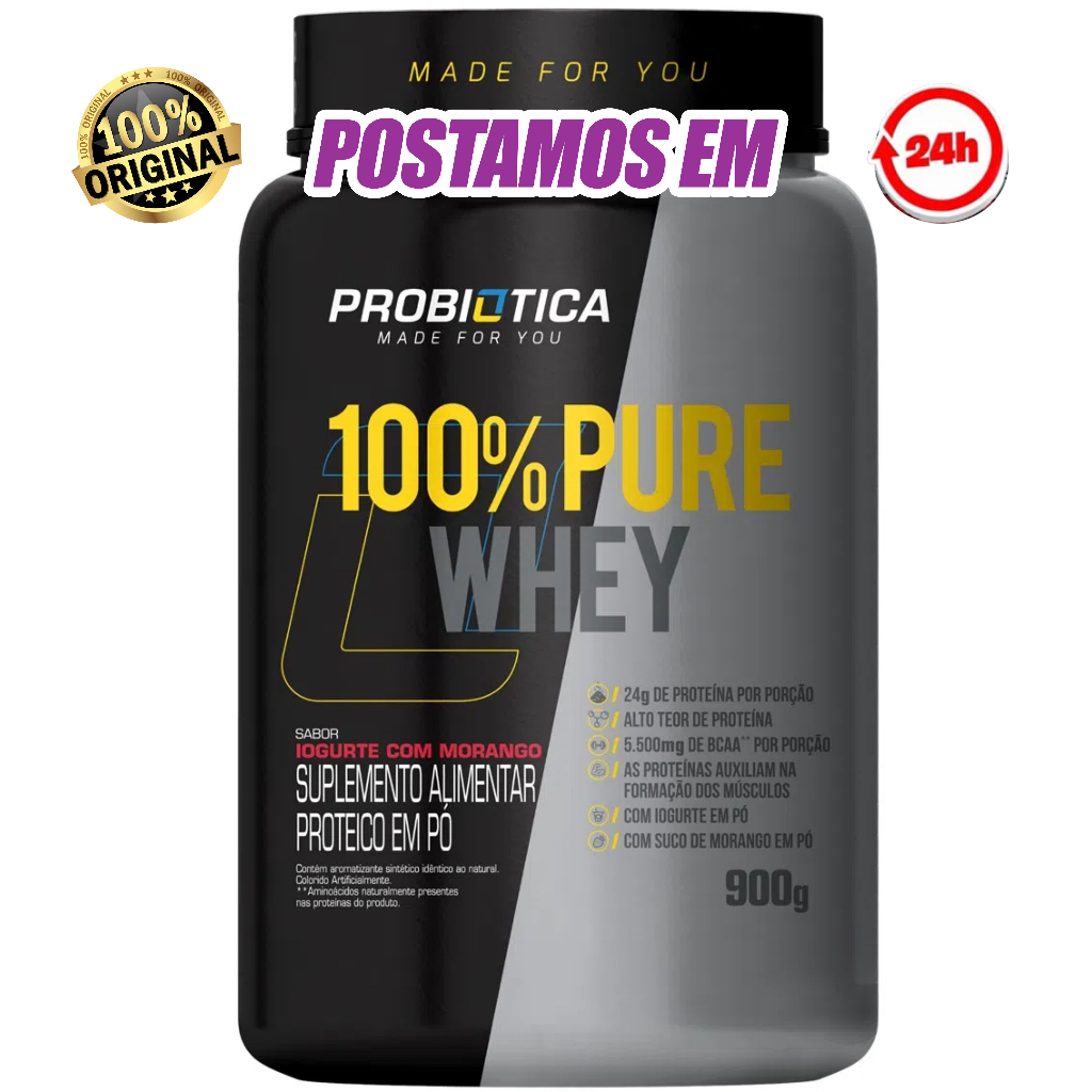 Whey 100% Pure Iogurte de Morango 900 g – Probiotica