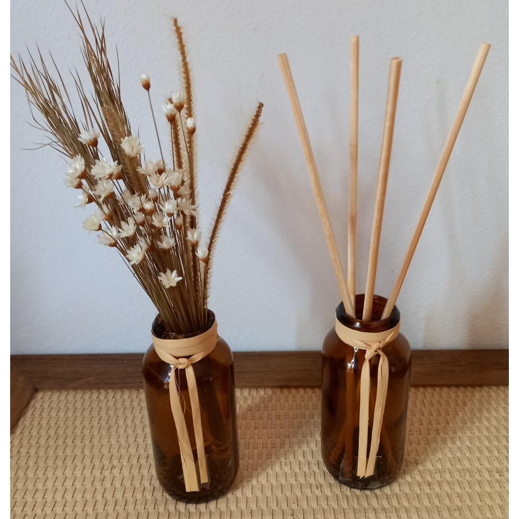 Mini Vaso Flores Secas + Difusor com Varetas - Vidro Âmbar