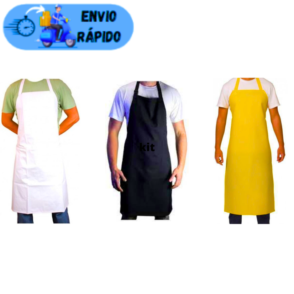 AVENTAL DE PVC IMPERMEAVEL PLASTCOR PARA COZINHA LIMPEZA CORES AMARELO BRANCO E PRETO 120x70cm