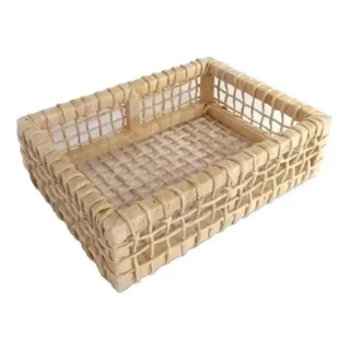 Kit C/ 6 Cesta Bandeja Baixa Grande 35x25x05 Palha De Milho