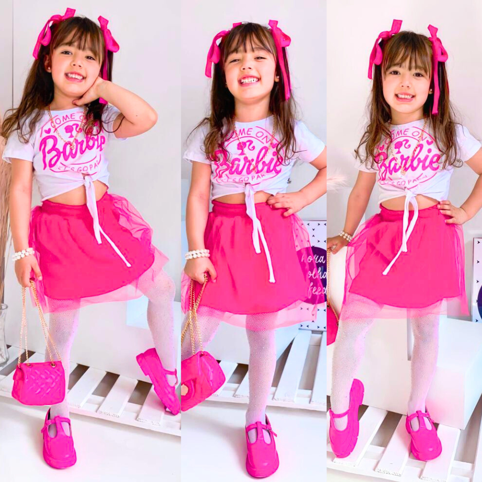 Vestido Rosa Barbie 2023 Cosplay 4 peças Traje Adulto/ Infantil