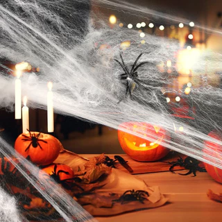 Teia de Aranha Branca Decoraçao para Festa Halloween Dia das Bruxas Com 02 Aranhas - 20g