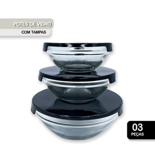 Conjunto 3 Potes de Vidro Herméticos Com Tampa Armazenar Marmita
