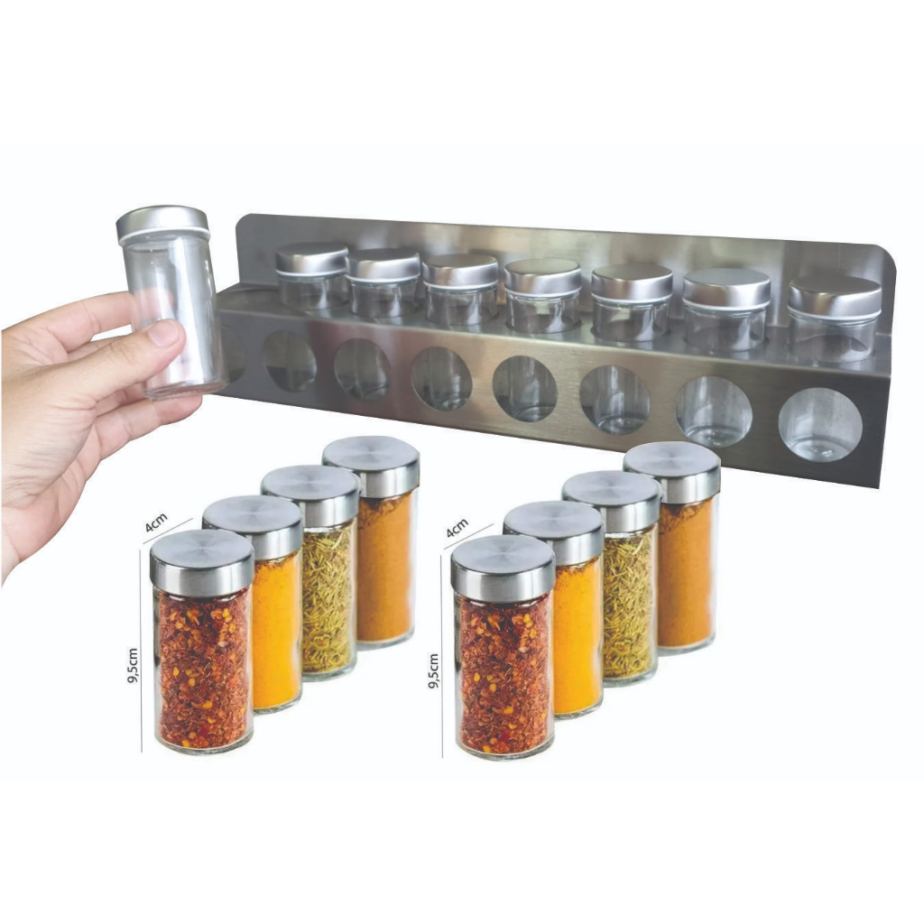 Porta Tempero Condimentos Cozinha Inox Parede 8 Potes | Shopee Brasil