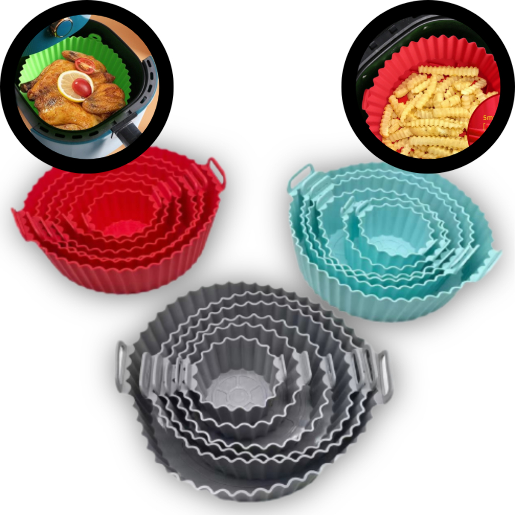 Kit 6 Formas Airfryer Tamanhos Variados Silicone Antiaderente Microondas Lavável Com Alça
