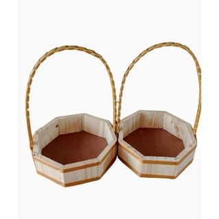 kit com 10 cesta fraldeira madeira de pinus 16cm fita sintética dourada