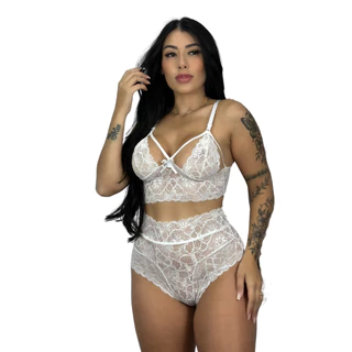Conjunto Lingerie Lacradora Renda sem Bojo com Aro Moda Intima Calcinha Sutia