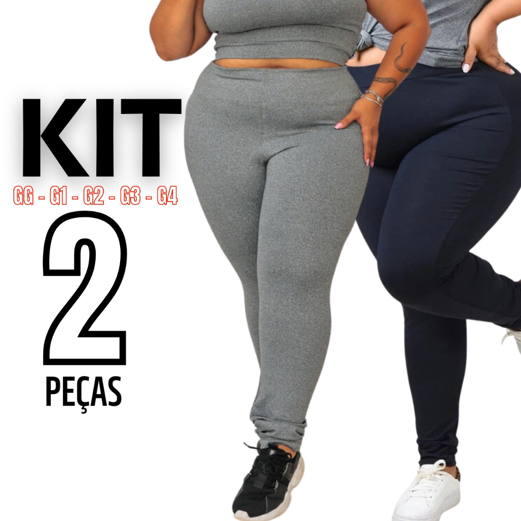 Kit 2 Calças Legging Plus Size Feminina Leg Suplex Cintura Alta