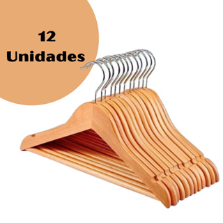 Kit 12 Cabides Madeira Premium para Roupas Marfim Atacado