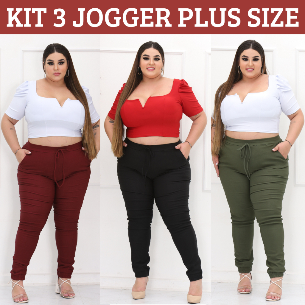 Calça Moletom Plus Size Feminina Peluciada Jogger Com Bolsos Bege