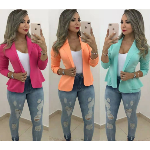 Blazer Feminino em Neoprene Casaco curto Varias Cores com babado