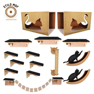 Brinquedo para gato nicho arranhador escadinha playground para pet em mdf