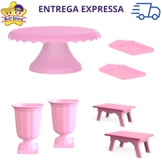 Kit Boleira Cake Renda 19cm - 2 Vasos Grego 2 Mesinhas e 2 Bandejas 20x13 Diversas Cores