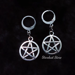Brincos Pentagrama Argola Aço inoxidável Unissex Masculino Feminino Dark gótico Punk Wicca hipoalergênico