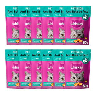 Kit 12 Un. Petisco Whiskas Temptations Anti Bola De Pelo Gatos Adultos 80g em Oferta na Shopee