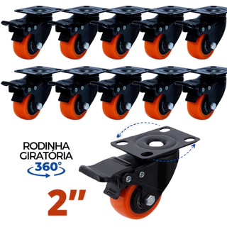 Kit 10 Rodizios 7cm Rodízio Para Moveis Pesados Anti-risco Giratória Com Trava E Freio 2 Polegadas
