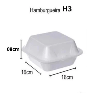 Hamburgueira H3 Isopor Para Hambuguer Lanches Porções 100 Un