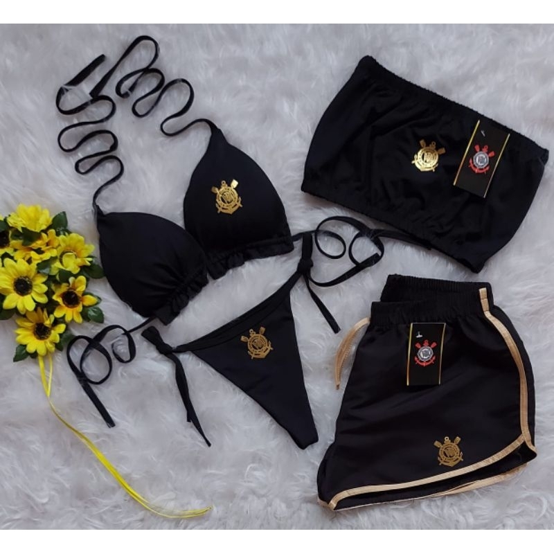 kit biquíni +short e faixa com bojo tamanho único