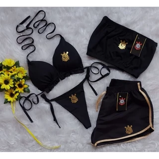 kit biquíni +short e faixa com bojo tamanho único