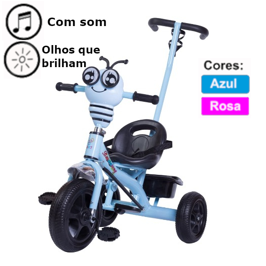 Triciclo infantil boy com empurrador azul unitoys