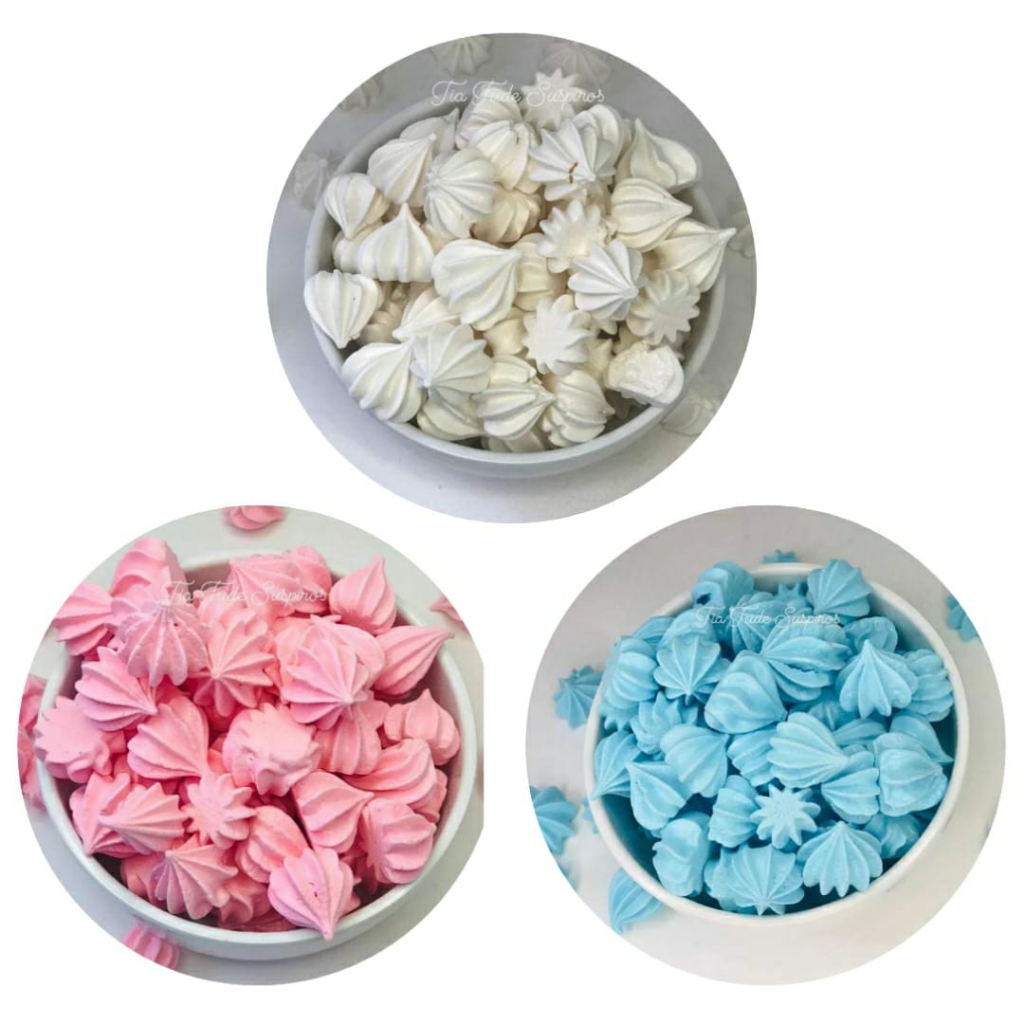 Mini Suspiros Caseiro com 3 cores Branco, Rosa e azul 420g | Shopee Brasil