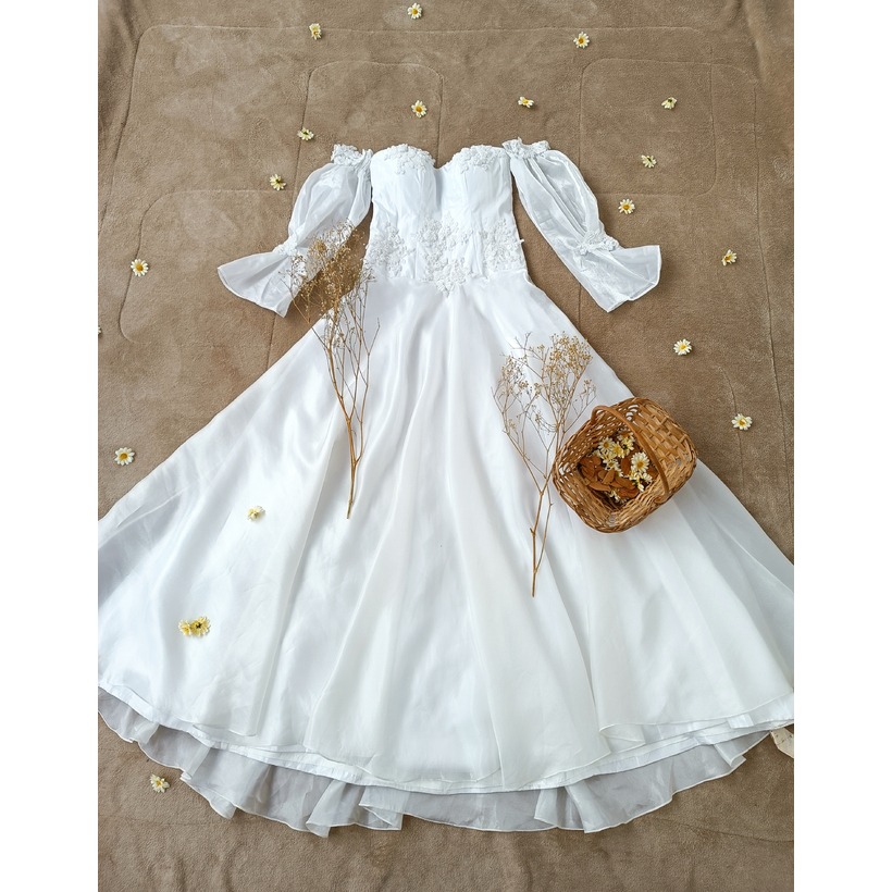 VESTIDO DE NOIVA GODÊ PRINCESA MANGAS CIGANINHAS - P/M