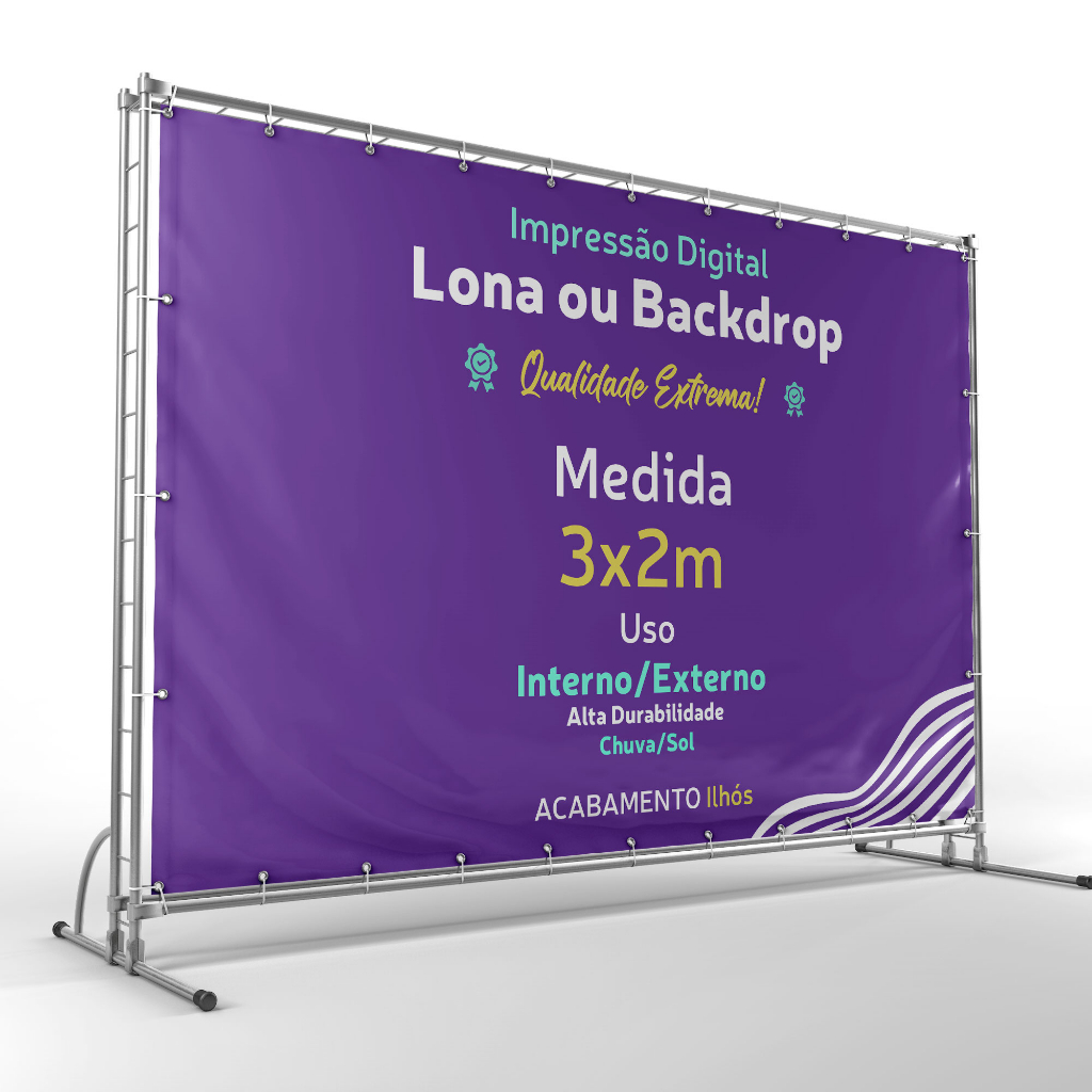 Lona com ilhós - lona backdrop - banner para seu evento ou loja - 3 x 2 m - alta resolução