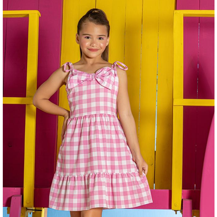 Vestido xadrez rosa para crianças, vestido de princesa do filme para meninas,  roupas de festa de carnaval, acessórios com bolsa, 3-10t - AliExpress