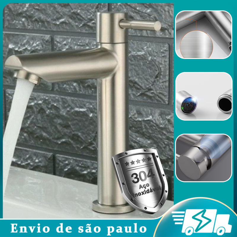 Torneira banheiro lavabo luxo aço inox prata misturador agua torneiras de inox