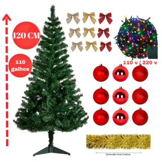 Árvore De Natal Grande 120 Cm Pinheiro Verde Completa Com Pisca Pisca