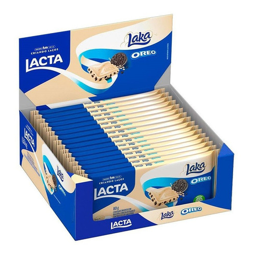 Caixa Chocolate Branco Lacta Laka Oreo 80g Embalagem com 17 Unidades Promoção