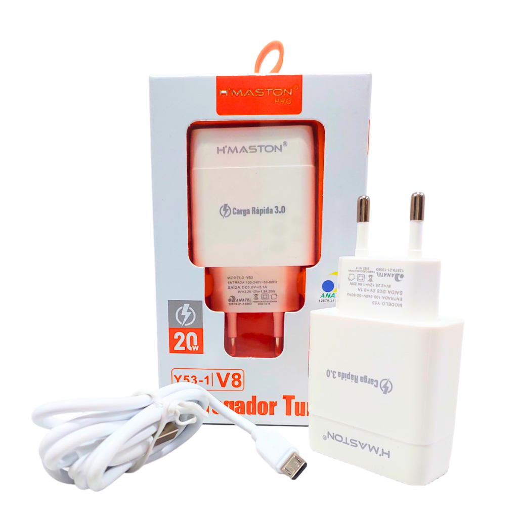 Carregador Cabo Fonte 20w Turbo V8 entrada antiga Micro USB | Shopee Brasil