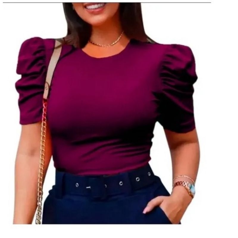 Blusa feminina blusinha manga princesa blusas manga curta | Shopee Brasil