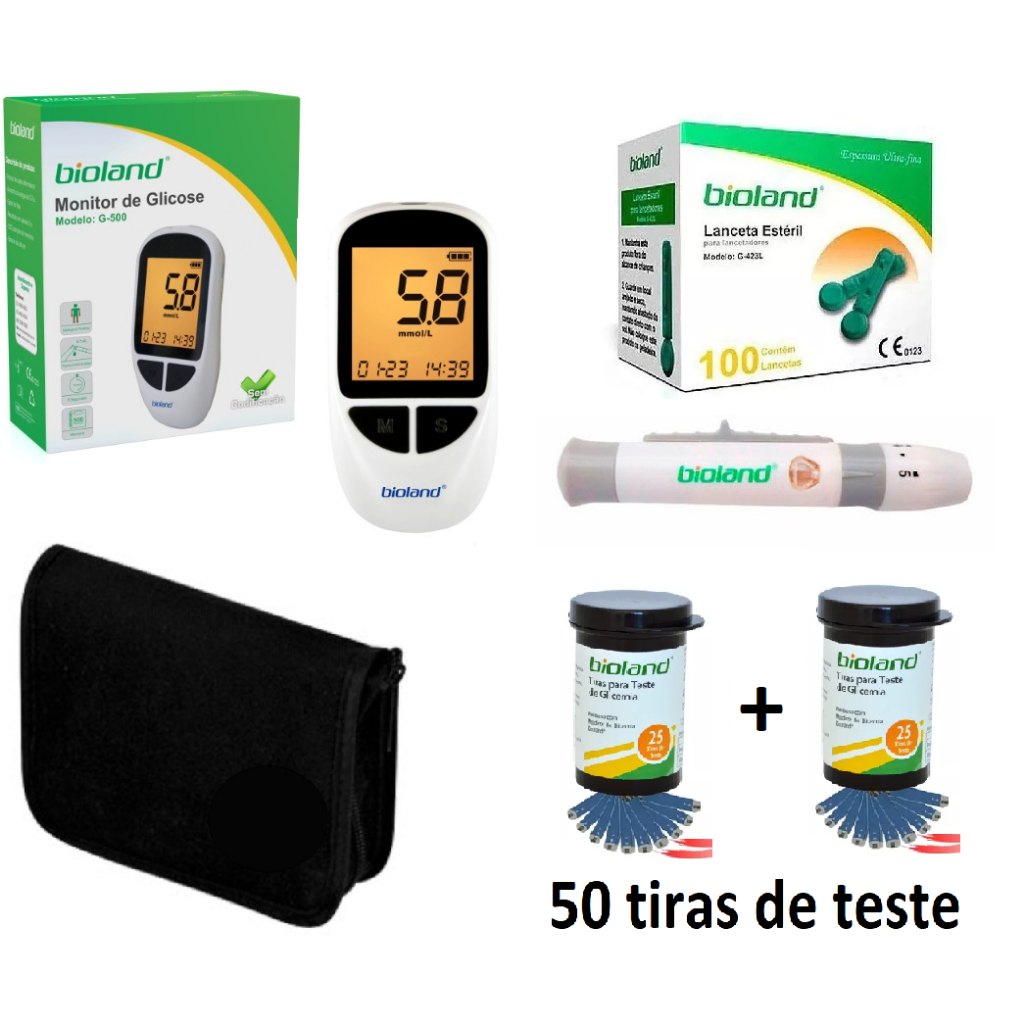 Kit Monitor de Glicose + 100 Tiras de Teste GlicoCheck R$69,99 - Multi