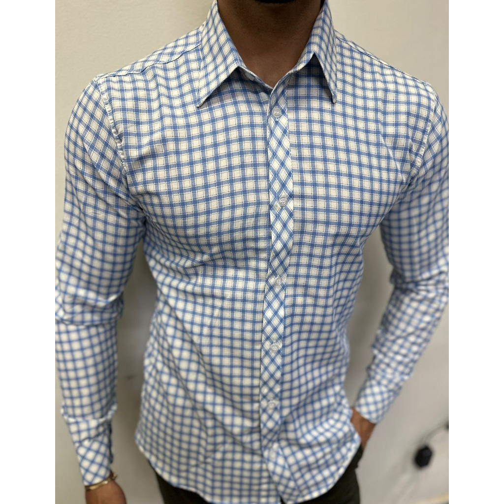 Camisa Xadrez Manga Longa Social Masculina Slim Fit