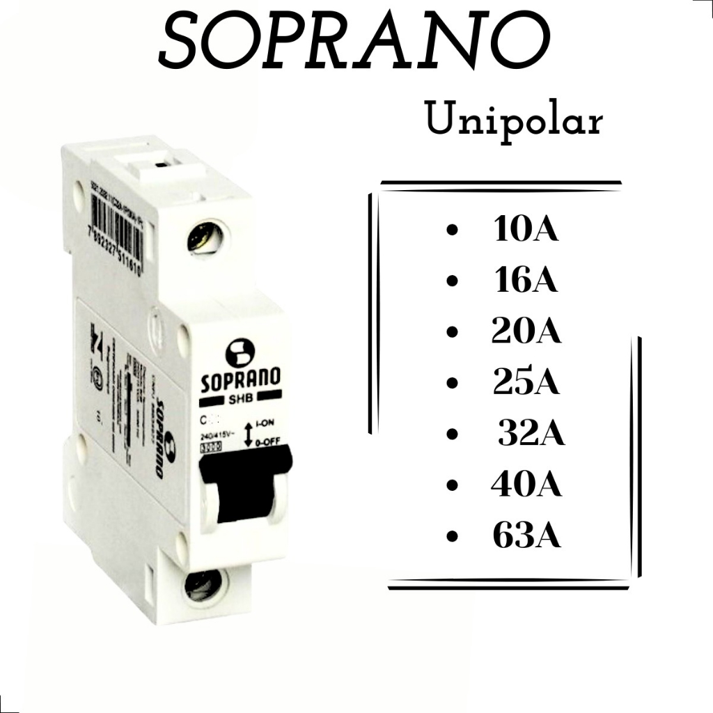 Mini Disjuntor Monopolar Unipolar Unifásico Soprano 10a16a20a32a40a50a63a Curva C Shopee 1132