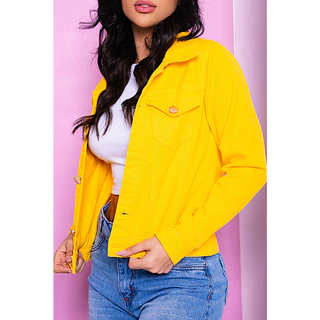 Jaqueta Feminina Jeans Amarelo Brim | Denim | Casaco Moda