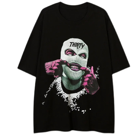 Camiseta T-shirt Hip Hop Masculina, Streetwear Solto Gráfico Gangster