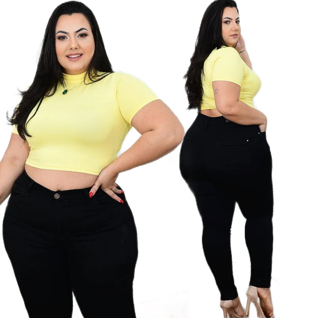 Calça Plus Size Baggy Jeans Cintura Super Alta com Pregas Azul