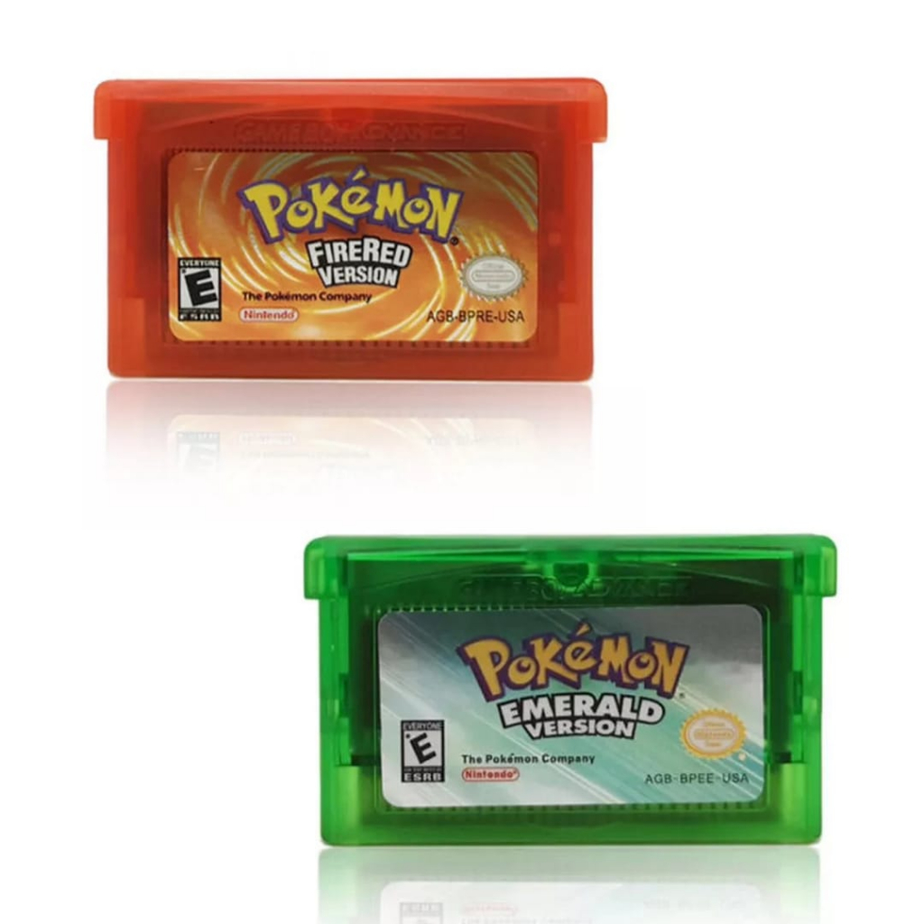Kit 2 Fitas Pokémon Fire Red + Emerald Cartuchos + Capinhas Jogos para Game Boy Advance Gba Nds
