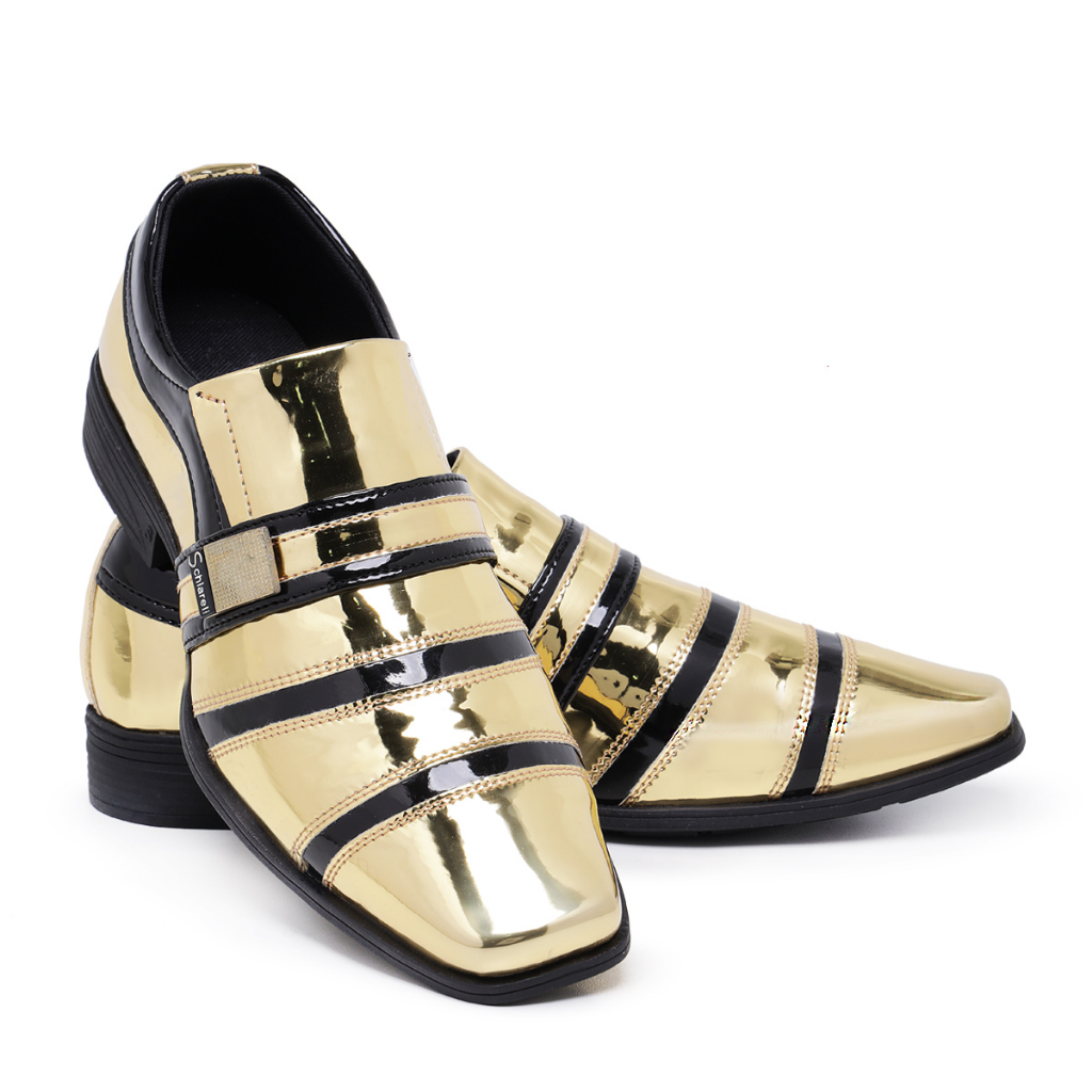 Sapato Masculino Italiano em Couro Flowers Dourado 3D Ref: 1302