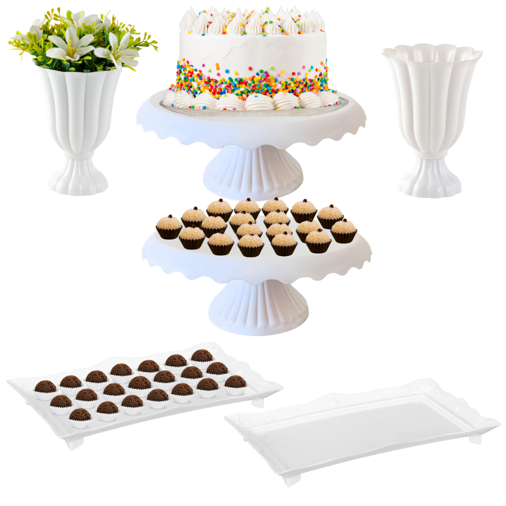 Kit 2 Vaso Slim + 2 Boleira Cake + 2 Bandeja Decorativa Decoração De ...