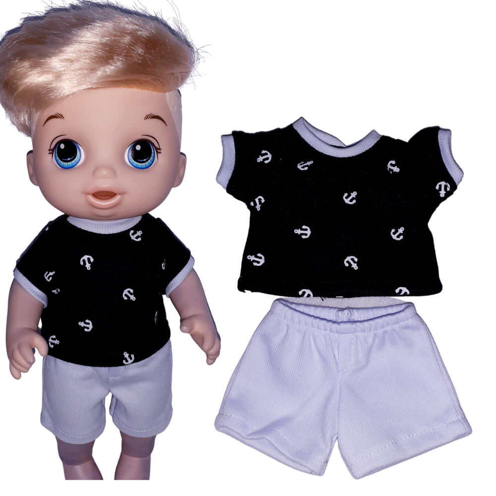Roupa boneco Baby Alive Conjunto de camisa e bermuda dog - Pequena Stella -  ateliê