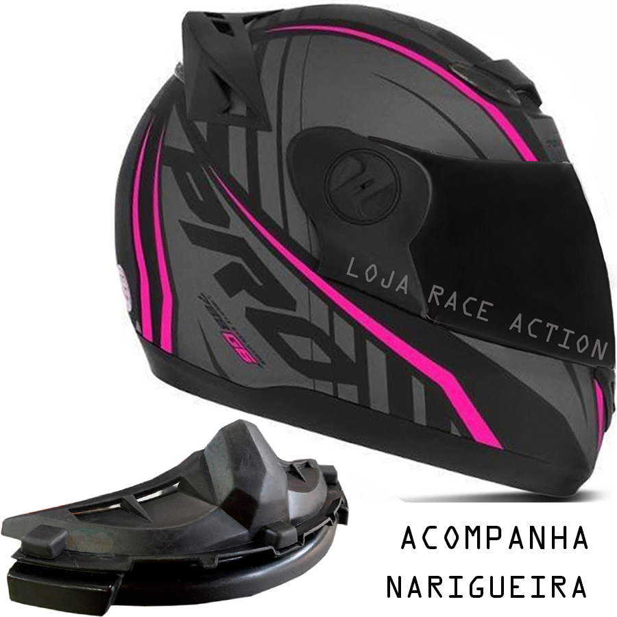 Capacete Feminino Fechado Cor de Rosa Pro Tork G6+ Viseira Fumê + Narigueira