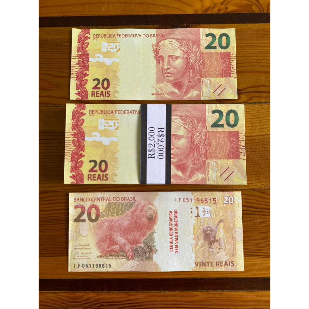 Nota 20 Reais Tamanho real Contem 100 unidades | Shopee Brasil