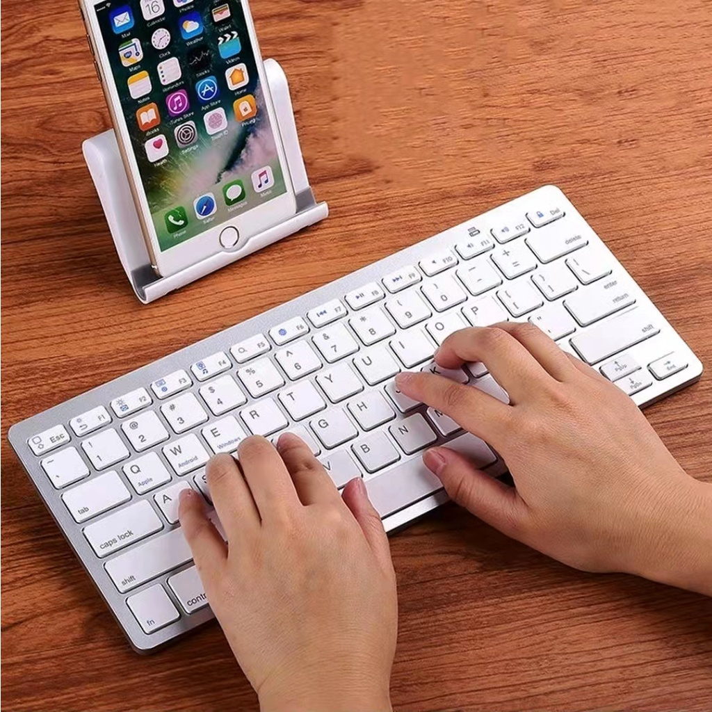Teclado Bluetooth Branco Sem Fio Portátil Compatibilidade MacOS Windows Tablet Celular