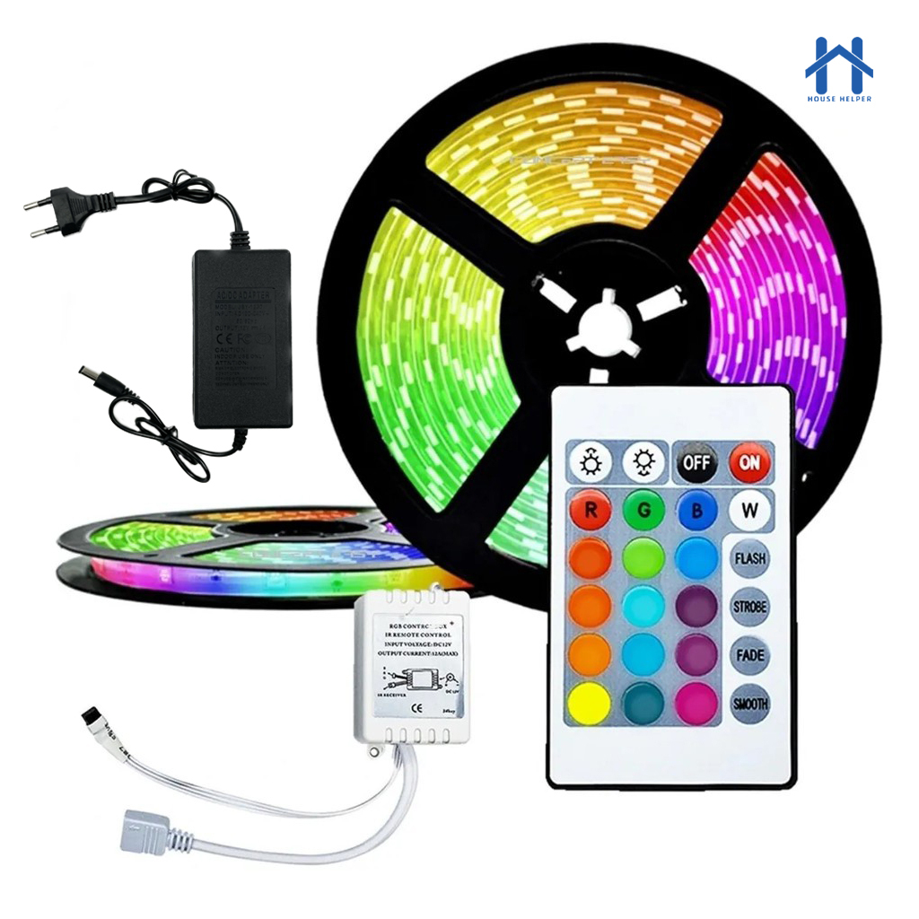 Rgb 5050 Com Fonte Fita Led Ultra Com Controle Controlador kit Completa fita Dupla Face Rolo com 5 Metros 16 Cores Colorida 300 Leds Aprova D'agua