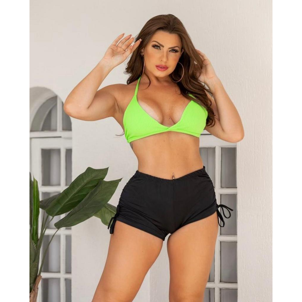 Shorts Praia Sunkini Feminino Regulagem Lateral Cintura Alta